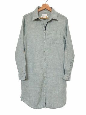 C&C California Linen Shirt Dress S Green Button Front Casual Summer Lagenlook